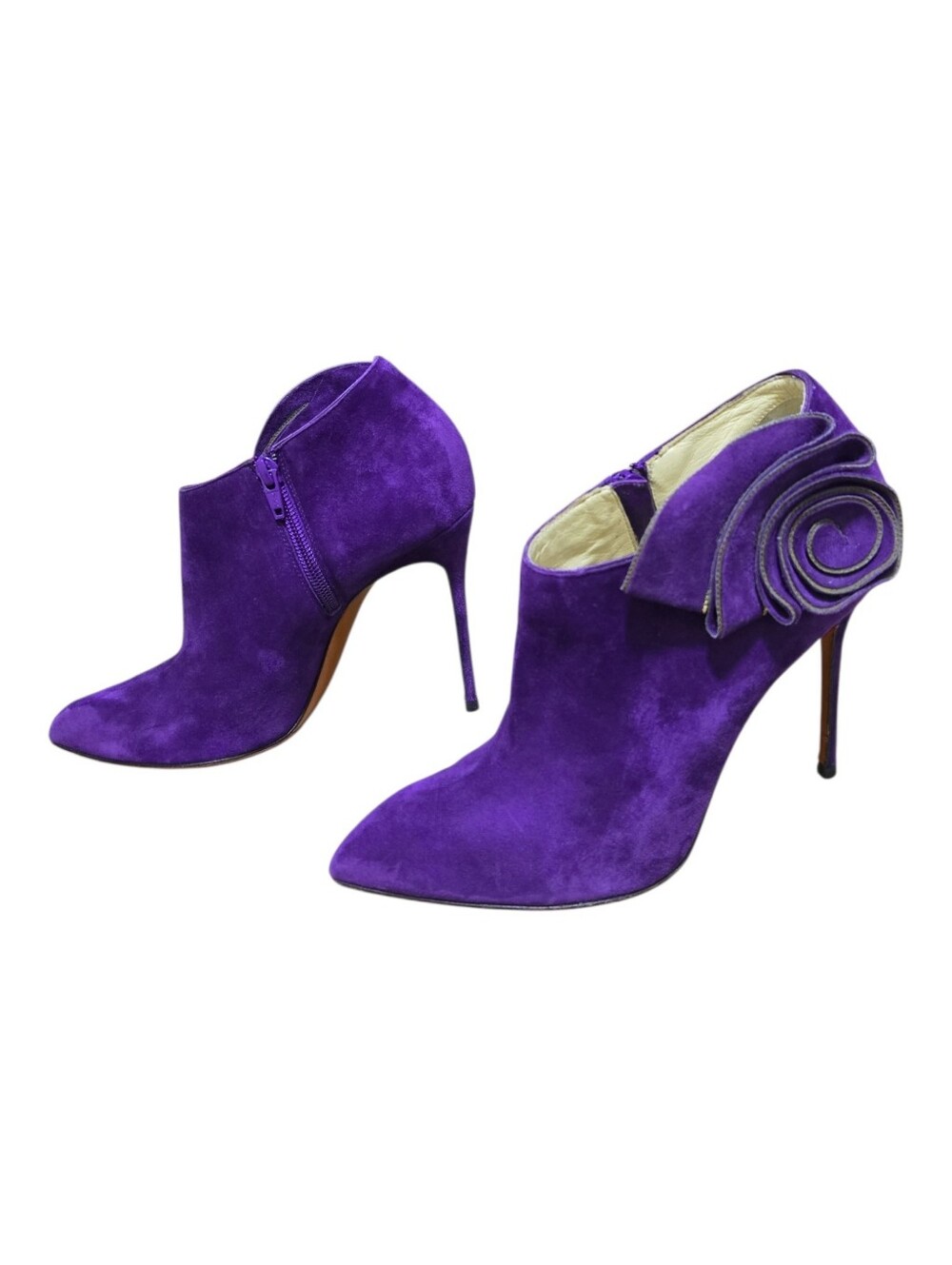 Christian Louboutin Purple Suede Floral Mrs. Baba 100 Heel Bootie EU 38.5
